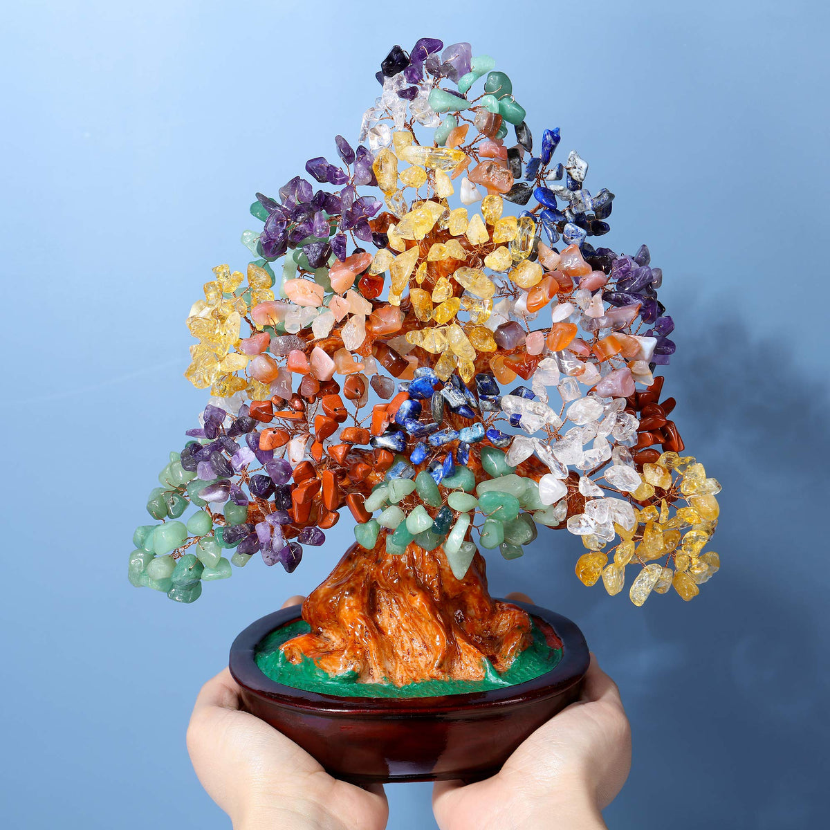 Top Plaza 7 Chakra Healing Crystal Money Tree 10 Inch Stone Bonsai Tree Feng Shui Good Luck Wealth Tree Decor Business Gift for Office Home Living Room