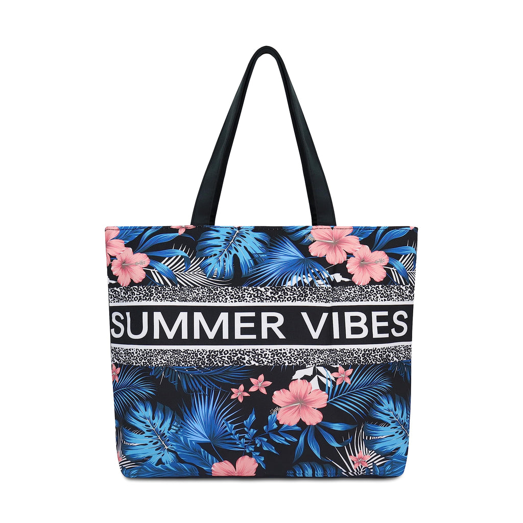 NFI essentials Polyester Printed Tote Bag for Women with Zipper, Casual Handbag Shopping, Tote Grocery Portable Bag Eco-Friendly Hobo Bag, Travel, Work, Beach, Office, College (SB-16-D1)