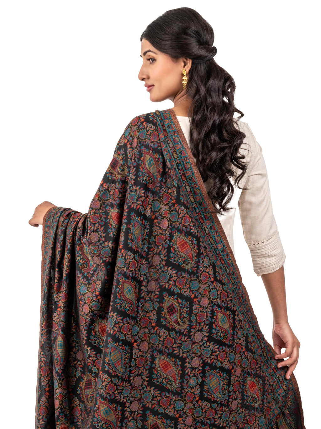 Naureen Women Faux Pashmina Kani Shawl with Paisley Artwork, Warm and Soft, 40x80 inch