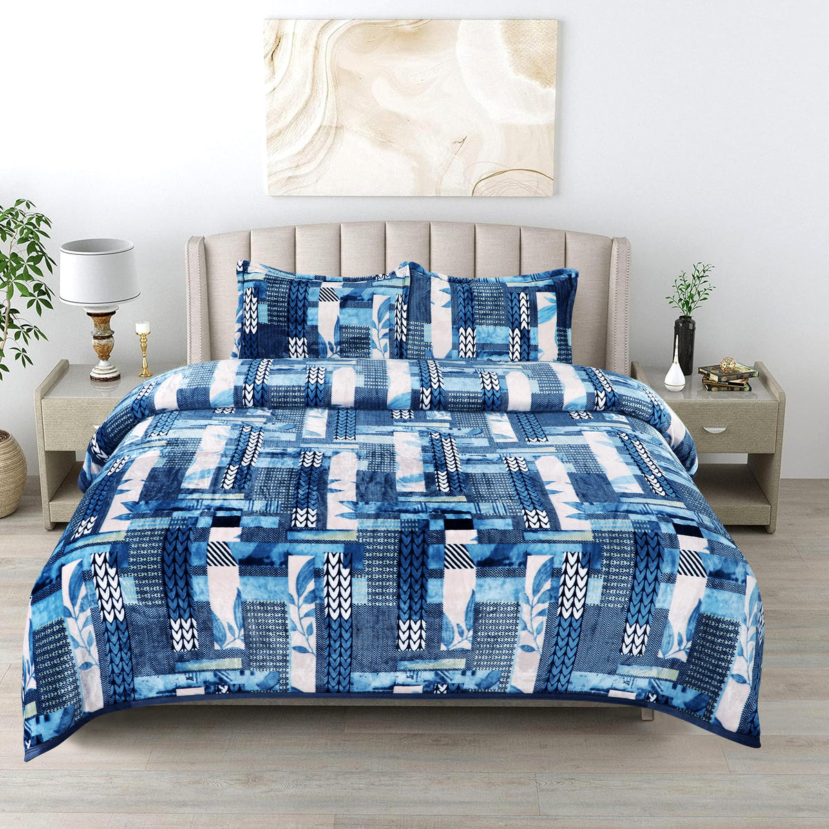 Gullivar Flannel Blanket Cum Warm Bedsheet with 2 Matching Pillow Covers| 250 GSM Ultra Soft Double Bed AC Blanket |All Season Cozy Quilt Bedcover| Perfect for Winter (90x100 in)- Blue Kafalo