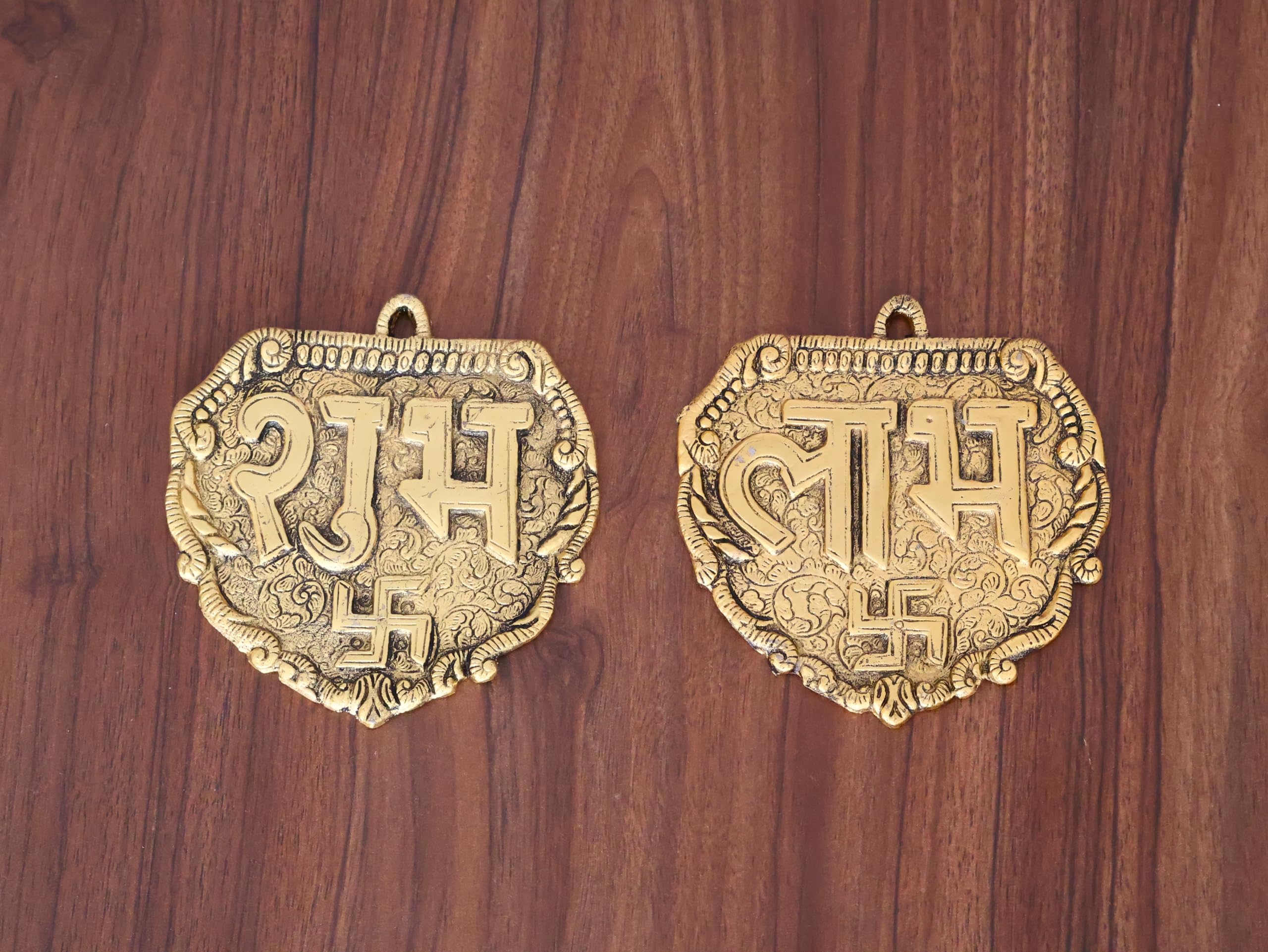 Kridaykraft Metal Shubh Labh Wall Hanging, Golden, Decorative Door Hanging, Swastik Design, 11 cm, 80 gm