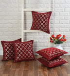 DECOMIZER Jacquard Geomteric Cushion Covers 24 Inch X 24 Inch Set Of 5 Ethnic Motifs 240 TC Cushion Covers,Design- Diamond,Color- Maroon