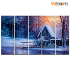 VIBECRAFTS Sunset In Winter 5 Pieces Canvas Wall Painting For Home | Office | Living Room | Gift (PTVC5Pcs4_8548)