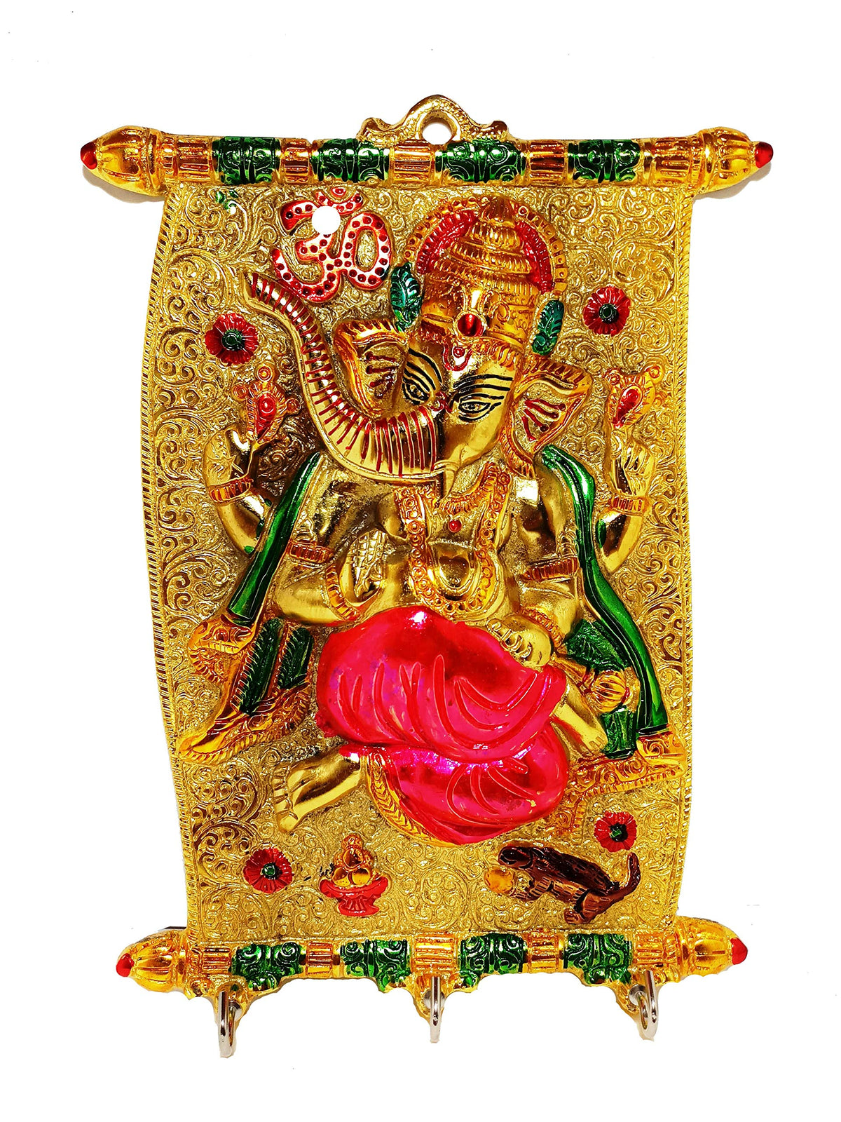 Prince Home Decor & Gifts Metal Key Holder Krishna Flute Design with More pankhi Hanging for Home Décor(27x5 x 15 cm) (Ganesh Calender)