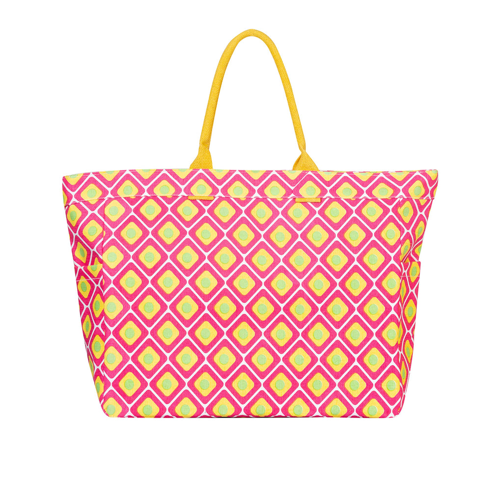AQVA Stripe Printed Tote Bag for Women | Ladies Casual Handbag for Shopping, Travel with Top & inner Zip Pocket | Versatile Trendy Handbag for College Girls (Chaukon Fuchsia)