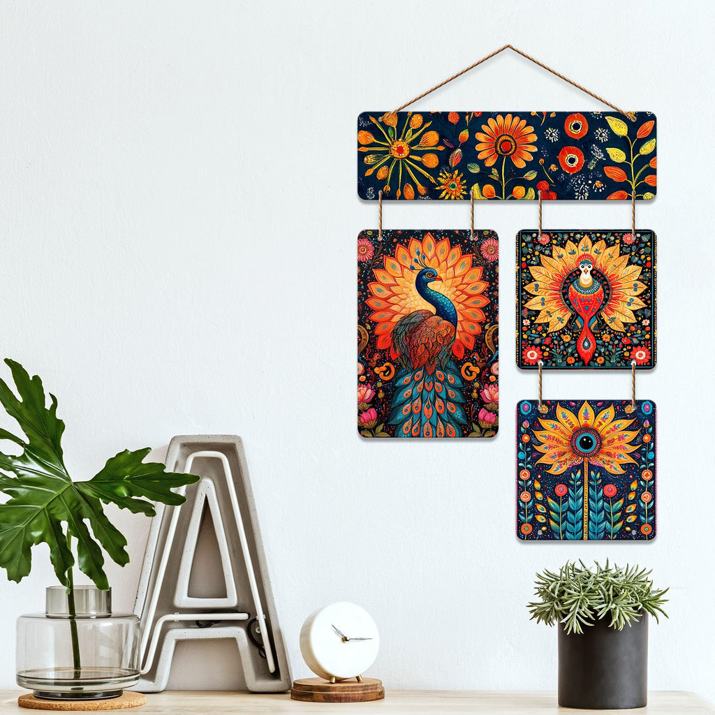 Artvibes Artistic Peacock Theme Floral Art Wooden Art Decoration Item for Home | Living Room | Office | Wall Art Painting For Hall | Graphic Artwork | Wall Illustrations | Gift Items (WH_6522N)