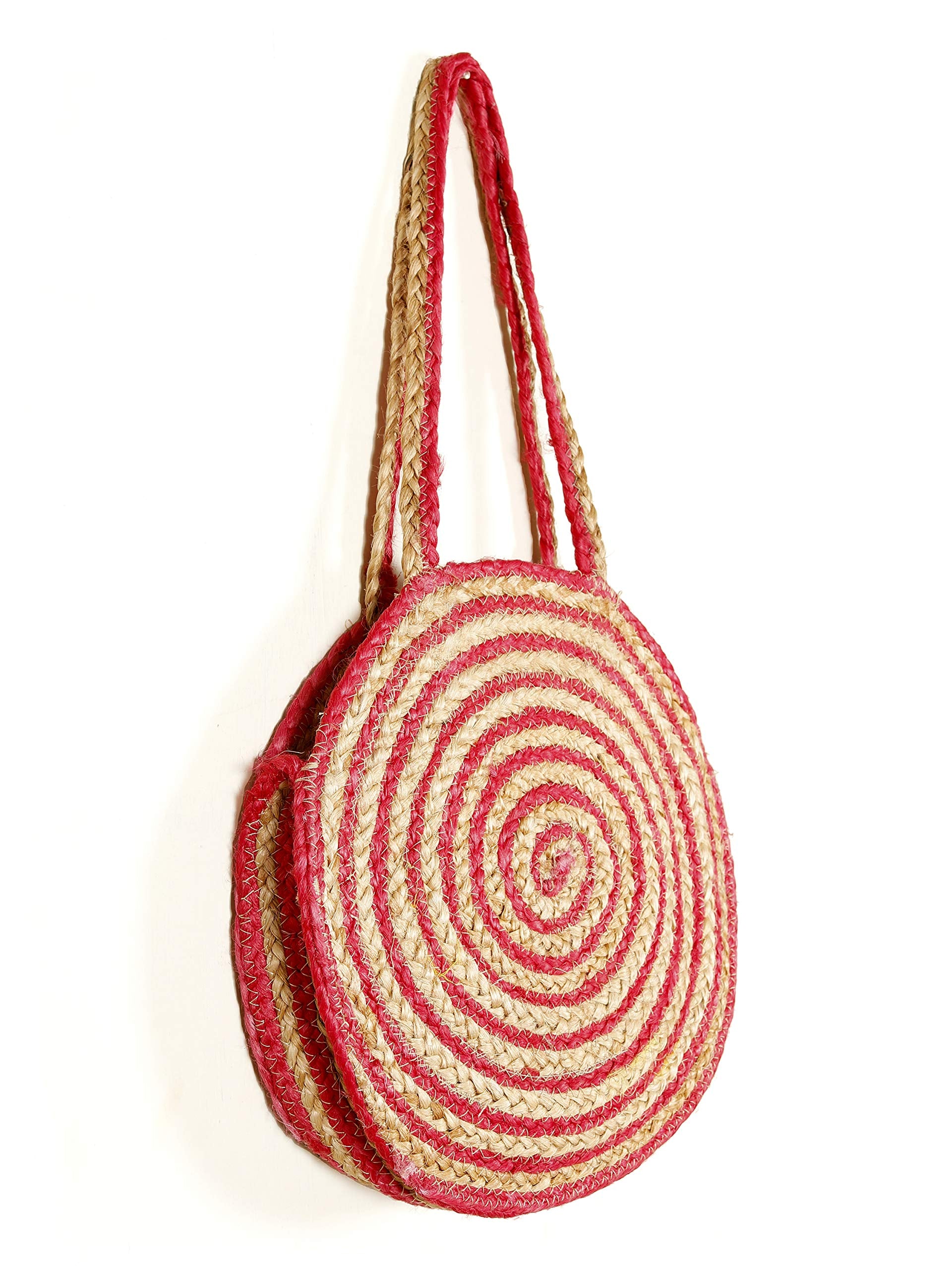 Ravaiyaa - Attitude is everything Shoulder Braided Jute Bags Women's Shopping Handmade Bags Jute Cotton Vintage Large Bag (Pink)