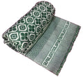 Cotonine Cotton, Single Size, Solapur Chaddar Blanket for Daily use, Green Color, Pack of 1 Kafalo