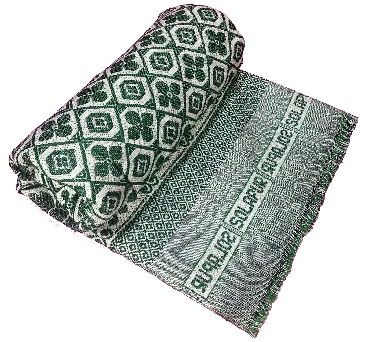 Cotonine Cotton, Single Size, Solapur Chaddar Blanket for Daily use, Green Color, Pack of 1 Kafalo