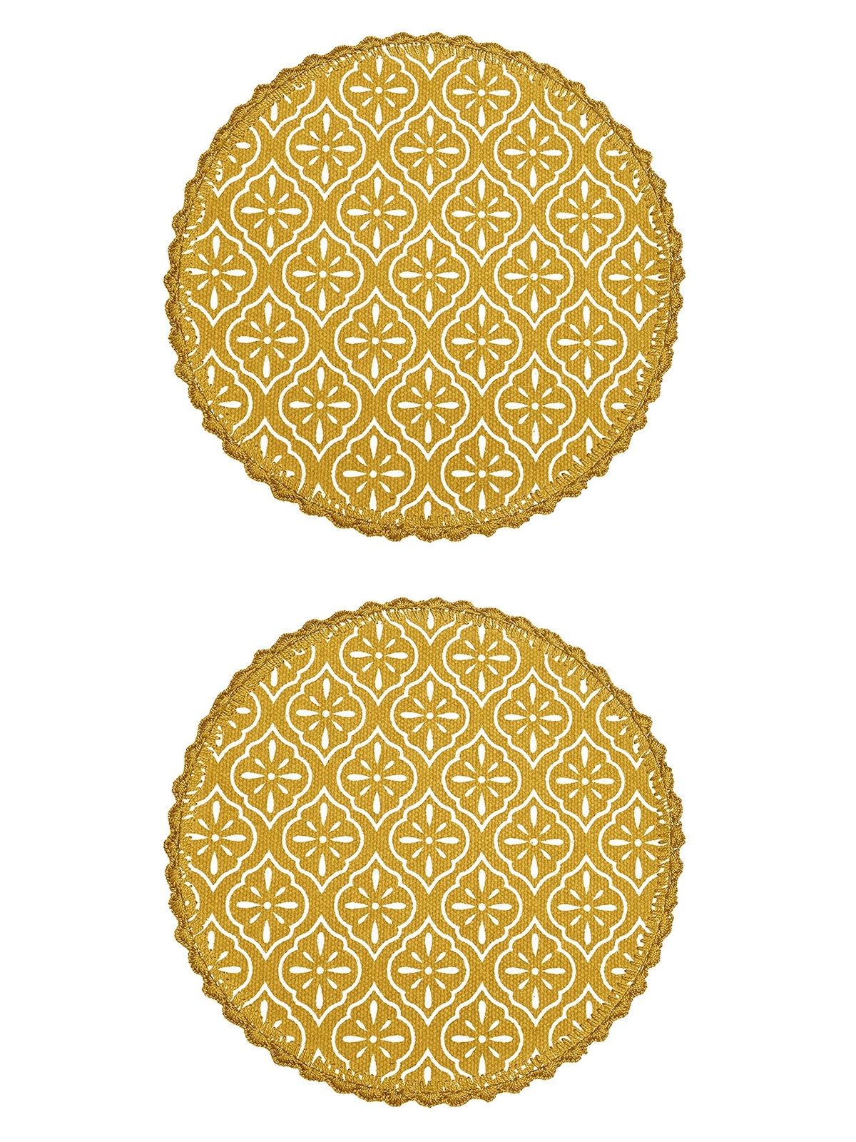 Saral Home Cotton Crochet Antiskid Printed Table Mat Set of 2 pc (38x38 cm) Kafalo