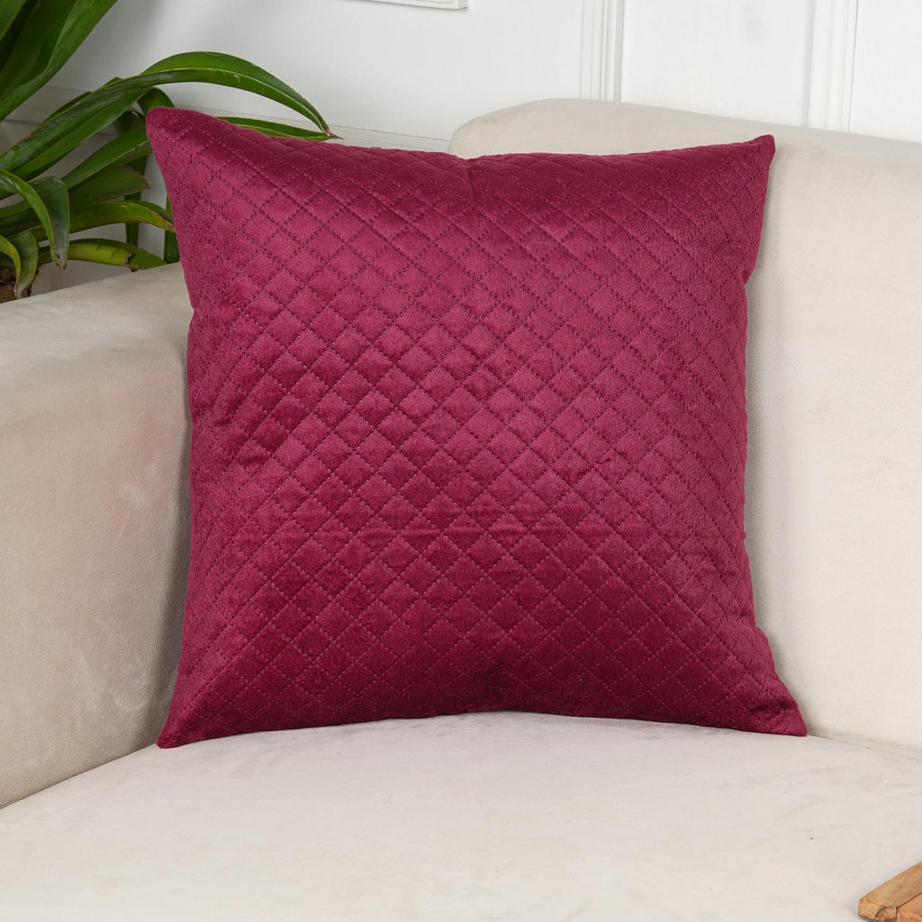 STITCHNEST Quilted Velvet Cushion Covers Set of 5 | Soft Maroon | 12x12 Inches | Premium Sofa & Living Room Décor