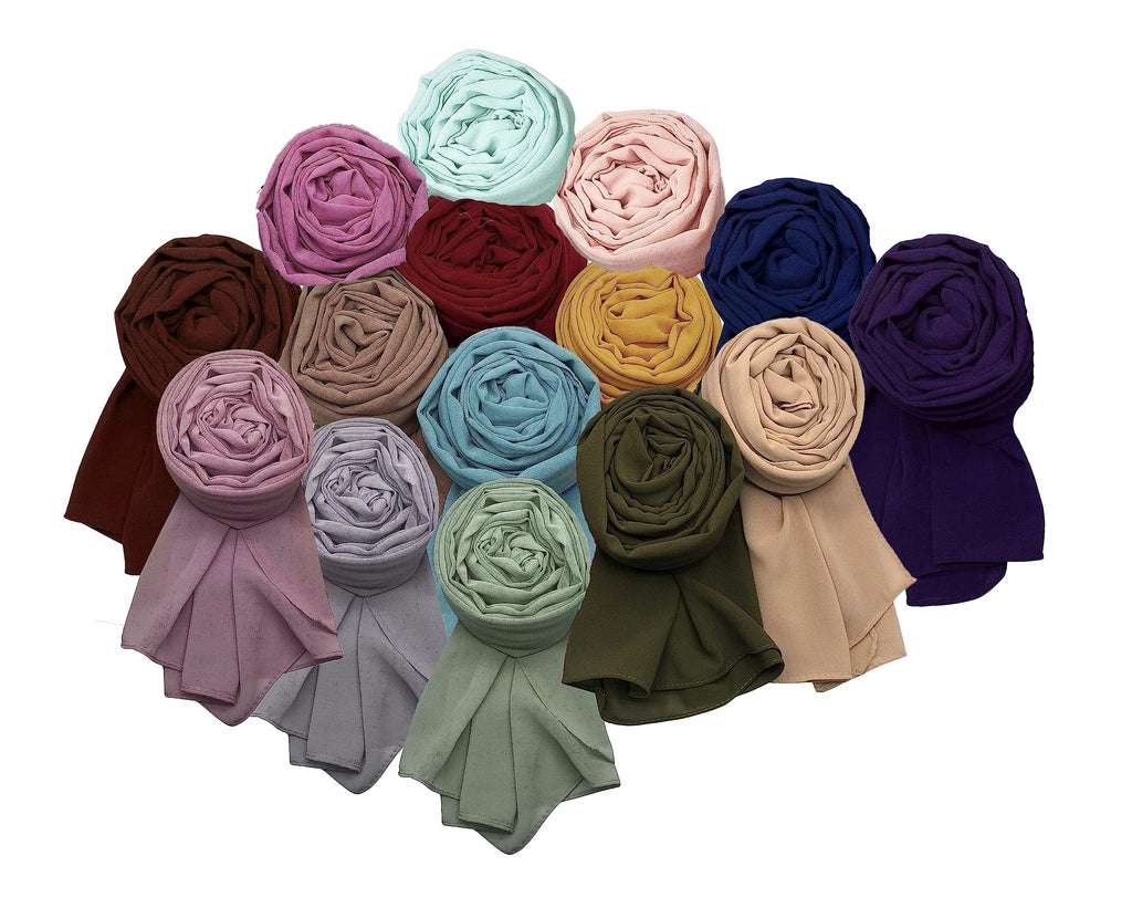 ICW Women Soft Chiffon Georgette Scarves Shawl Stoles Long Scarf Wrap Head Scarves (Pack Of 15), For Female, Multicolor