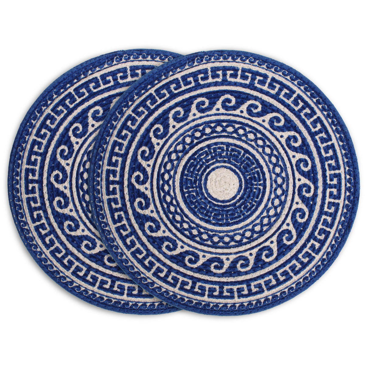 Encasa XO Dining Table Mats, Round Ribbed Cotton, Heat Resistant Blue Kafalo