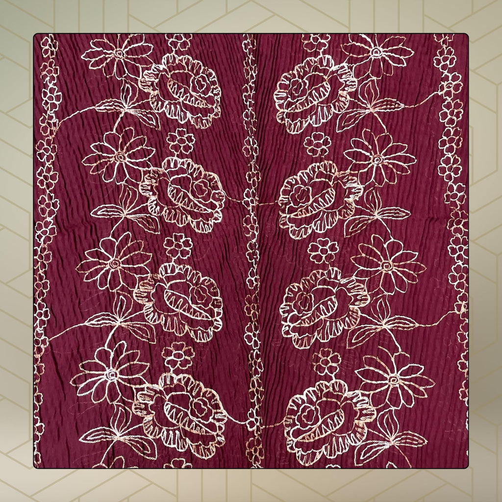 FAHABO Scarf Woman Pleated Cotton Scarves with Embroidery and Tassels | Hijab Scarf | Headscarf | Neck Scarf | Stoles | Wraps (Cherry Maroon -1)