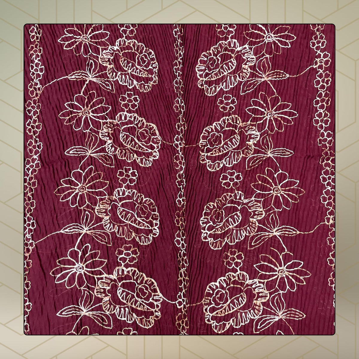 FAHABO Scarf Woman Pleated Cotton Scarves with Embroidery and Tassels | Hijab Scarf | Headscarf | Neck Scarf | Stoles | Wraps (Cherry Maroon -1)