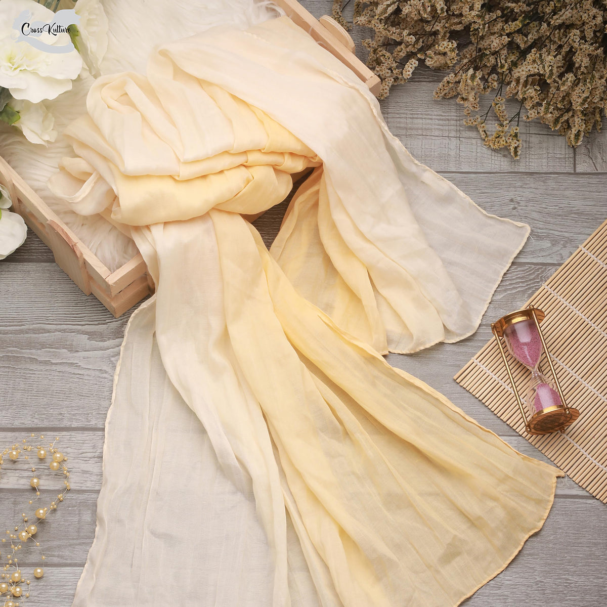CrossKulture Ombre Yellow Polycotton Scarf for Women | Lightweight & Long | Stylish Stole Wrinkled Design | All Season Neck Scarf, Hair Scarf, & Head Scarf for Girls