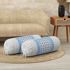 BLOCKS OF INDIA Cotton Hand Block Printed Bolster Cover | Booster Cover with Drawstring | Round Long Pillow Cover for Bed | Dewan Pillow Cover Set 16 X 32 | Set of 2 (Color 34)