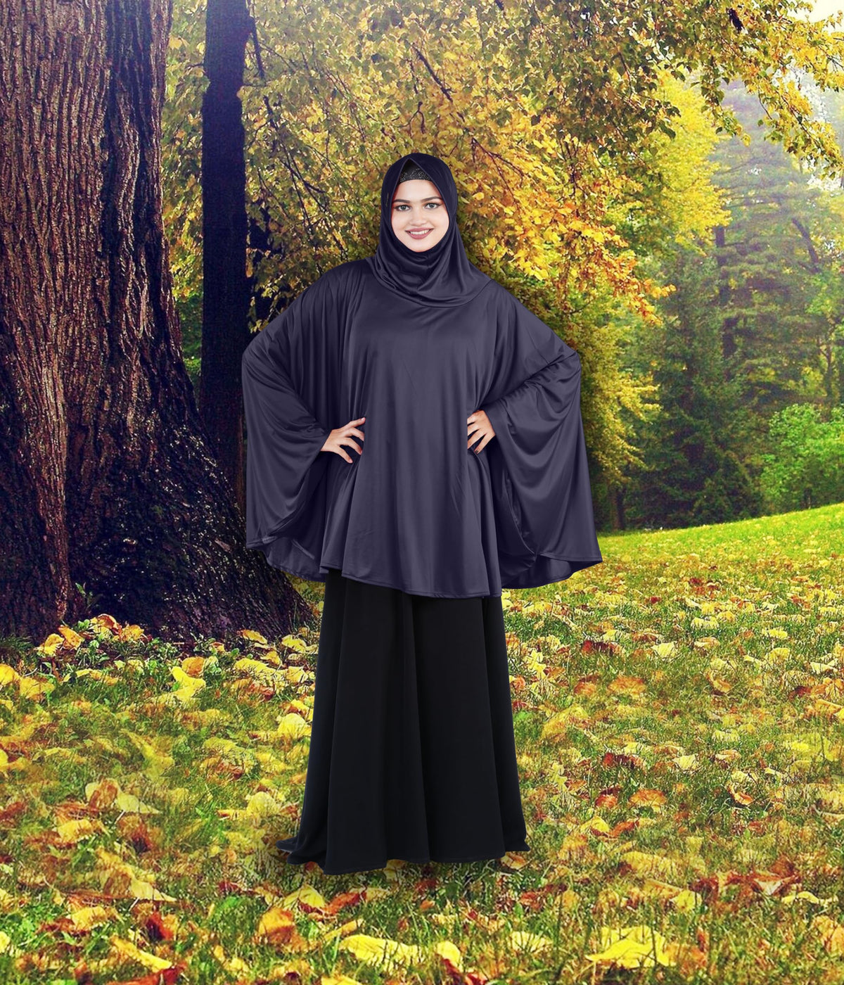 Mehar Hijab's Modest Women's Stylish Instant Sleeve Hijab Solid Polycotton Feel Good Fabric HANANA Sleeve Hijab Free Size (Navy Blue)