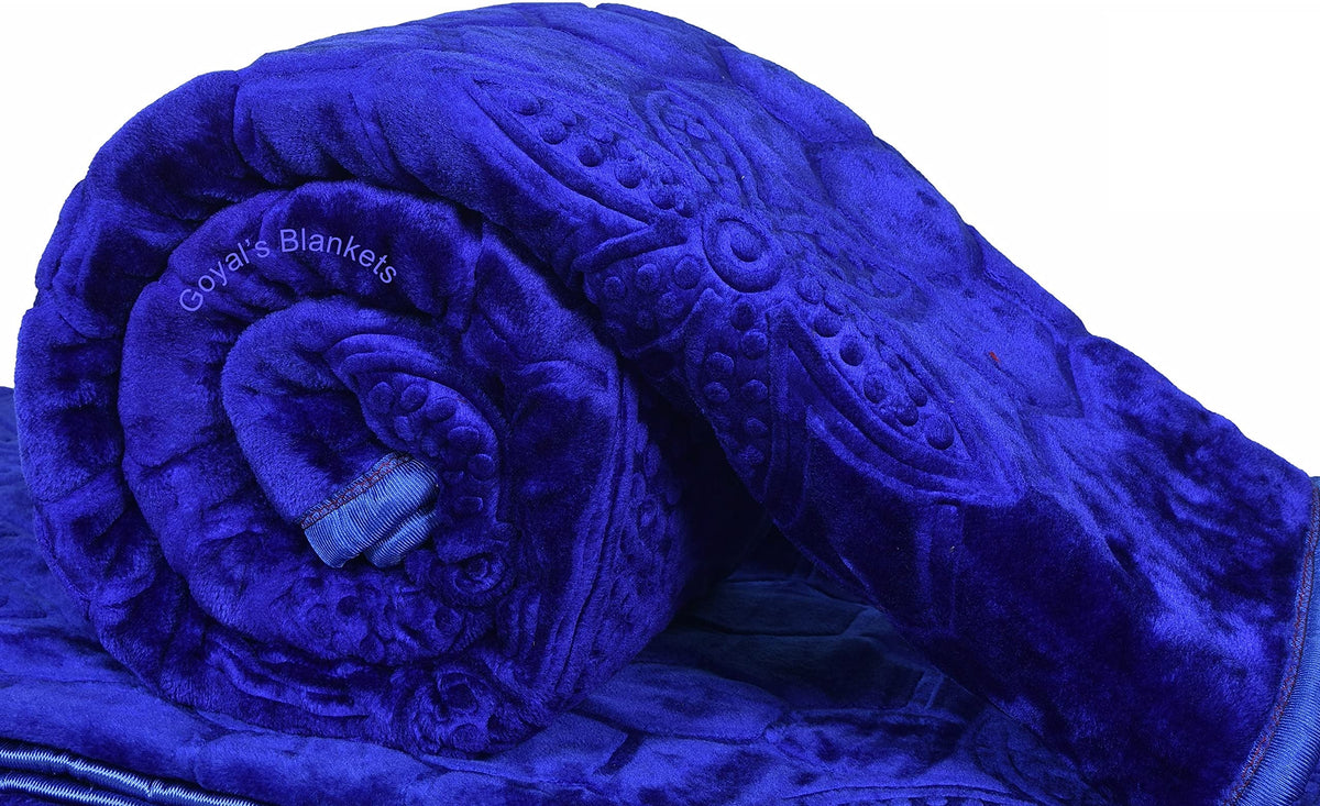 Goyal's Super Soft Mink Double Bed Blanket 500 TC, 87 X 85 Size - Blue, Thermal Kafalo