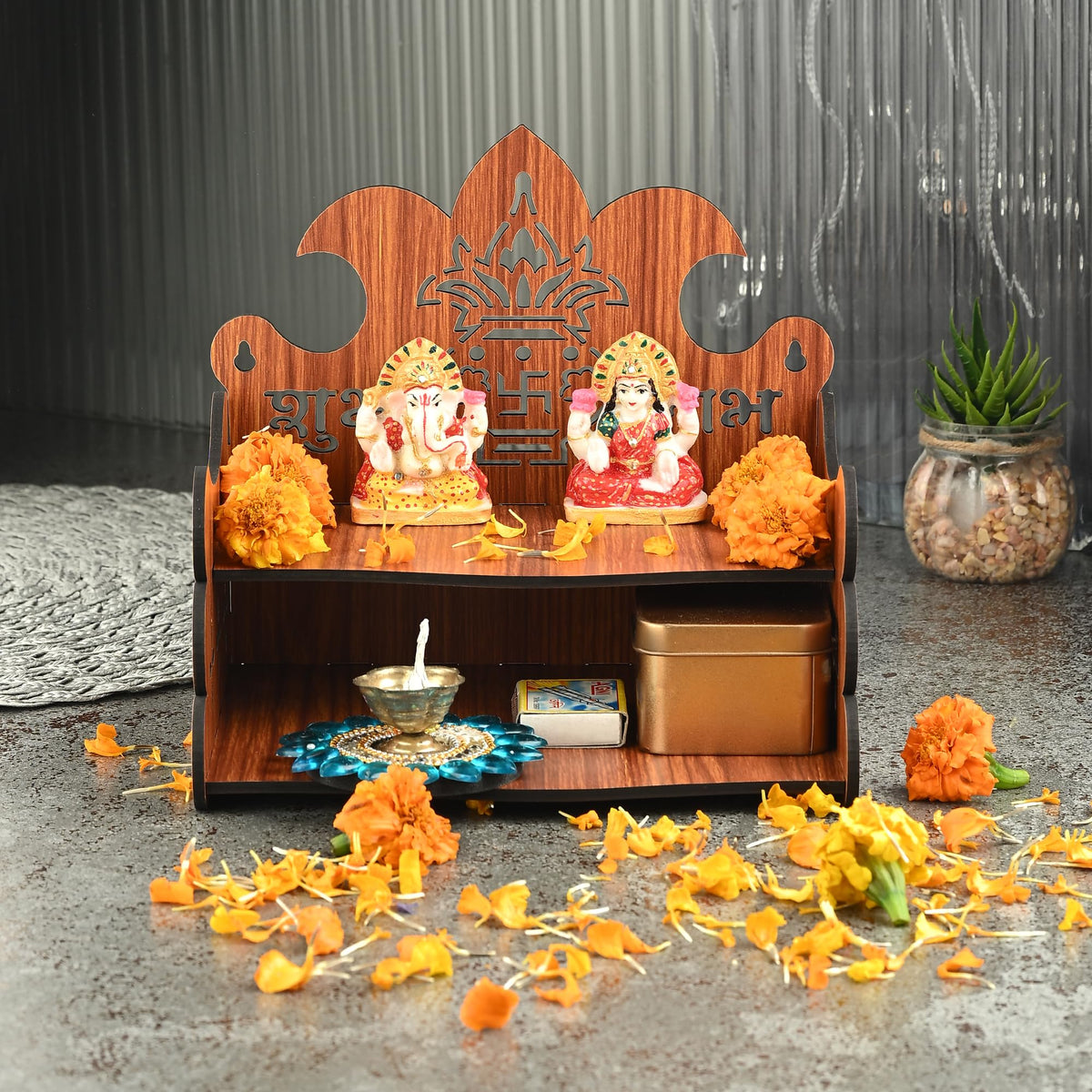 Gojeeva Fully Handmade Beautiful Small Wooden Home and Office Temple/Pooja Mandir KL1 Brown