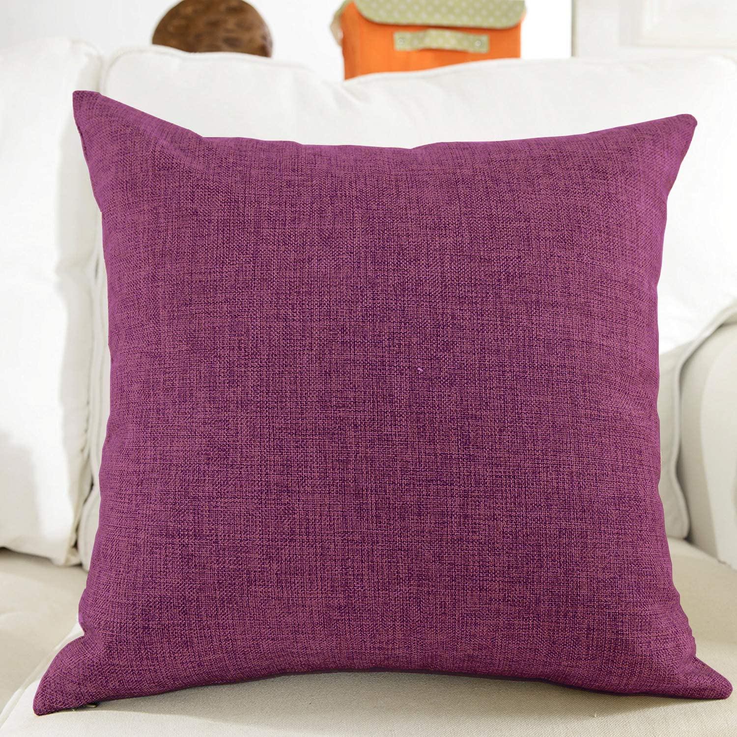 Khooti Decorative Jute Square Cushion Cover Throw Pillow Cover for Living Room Couch Diwan Single Seater Sofa, Modern Boho Medium 18 x 18 Inches / 45 x 45 cm (Colour - Wine)(Set of 1 Piece)-50 TC