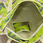 MITTICO Quilted Cotton Tote Bag for Women – Handmade Large Shoulder Handbag with Zipper & Multiple Pockets | Lightweight Travel Tote for Office, Shopping & Daily Use | Parrot Green Jungle Print