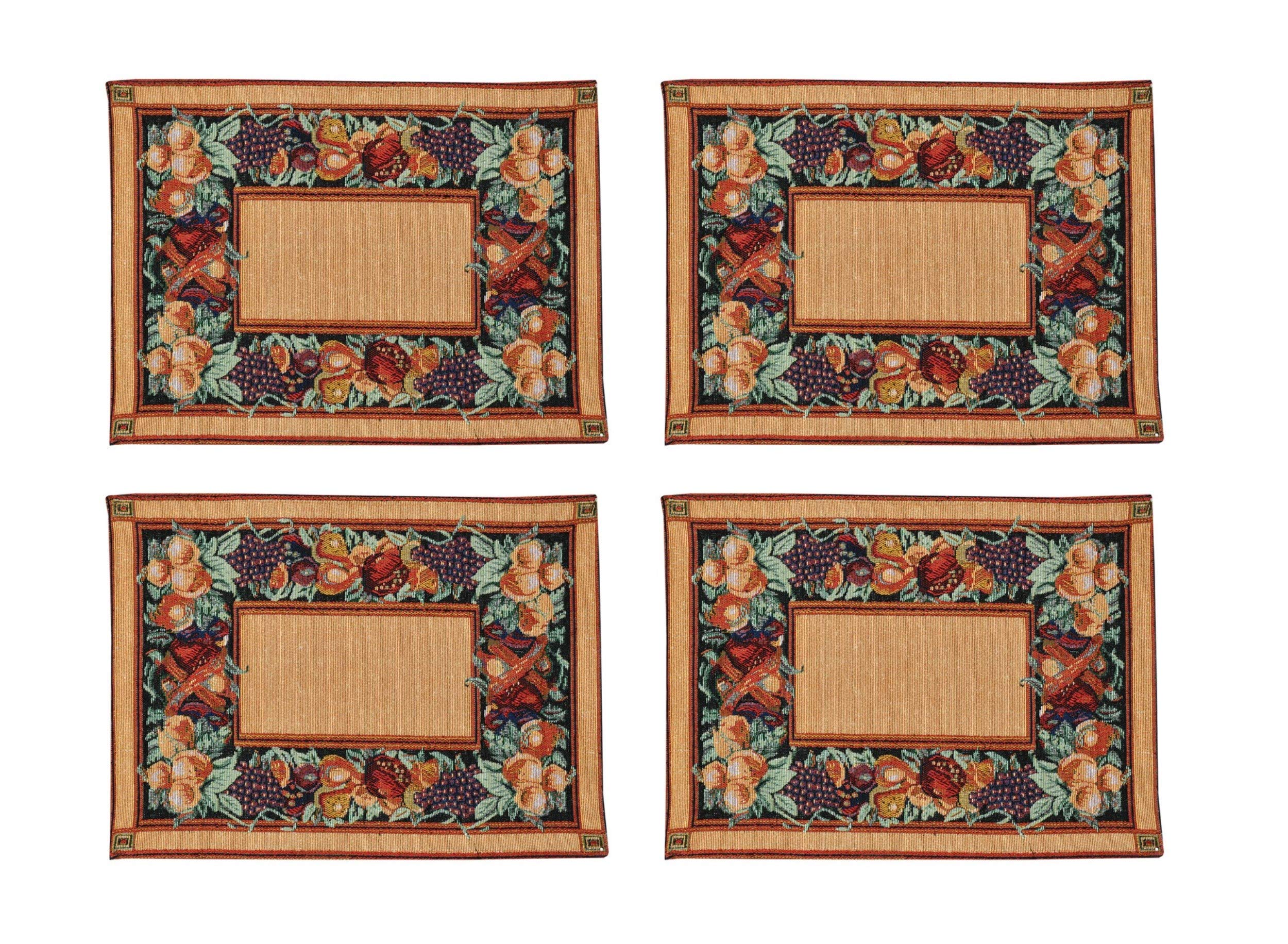 Galaxy Home Decor Dining Table 4 Table Mats ( Mat 13x18 inches ) Washable Cotton Linen Mat Jacquard Fabric, Multicolor (Vegetable Design, 4 Mats) Kafalo