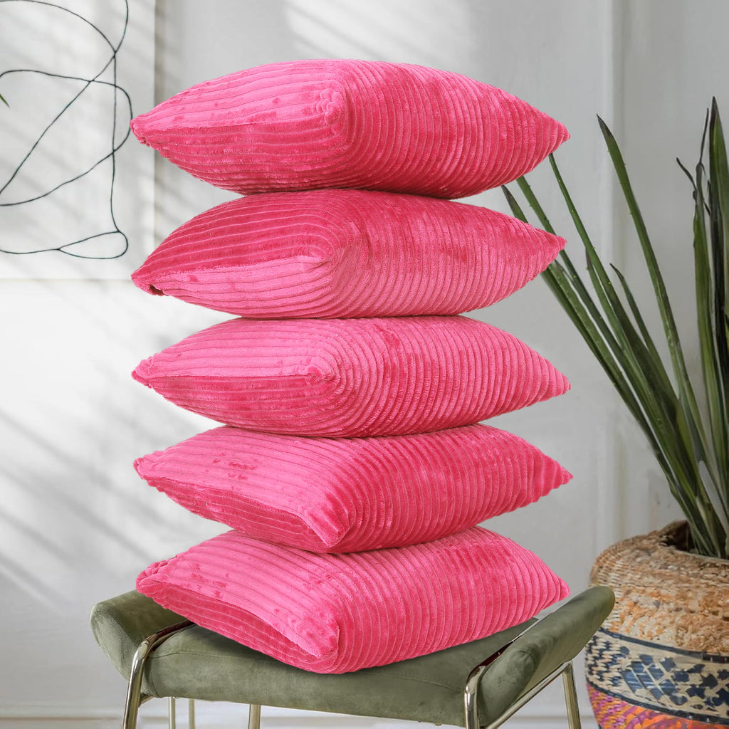 RD TREND® Cushion Cover Set of 5, Decorative Sofa Living Room Home Square Cushion Covers 18 Inch x 18 Inch, Aesthetic Corduroy Striped Double Sided (Salmon, Pack of 5)