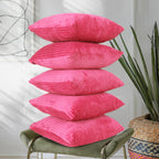 RD TREND® Cushion Cover Set of 5, Decorative Sofa Living Room Home Square Cushion Covers 18 Inch x 18 Inch, Aesthetic Corduroy Striped Double Sided (Salmon, Pack of 5)