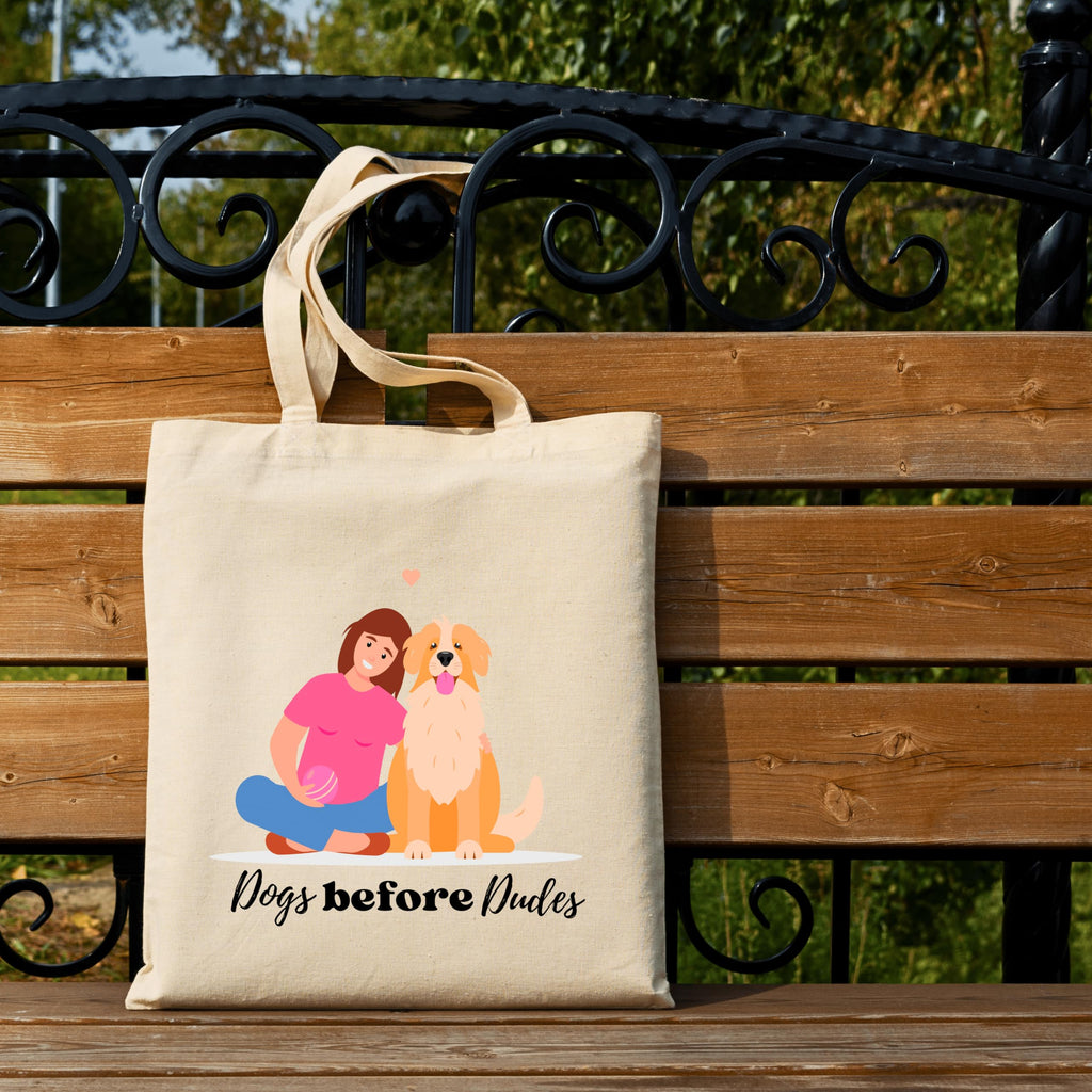 snapiq COTTON 350 GSM Canvas Tote Bag for Women and Girls Thick Fabric with Zipper (Beige, Dog1)