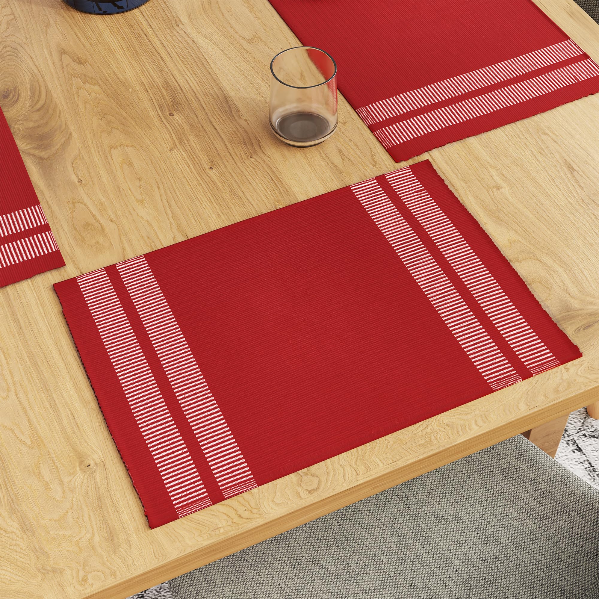 Encasa XO Dining Table Placemats, Ribbed Cotton Non-Slip Place Mats Red Kafalo