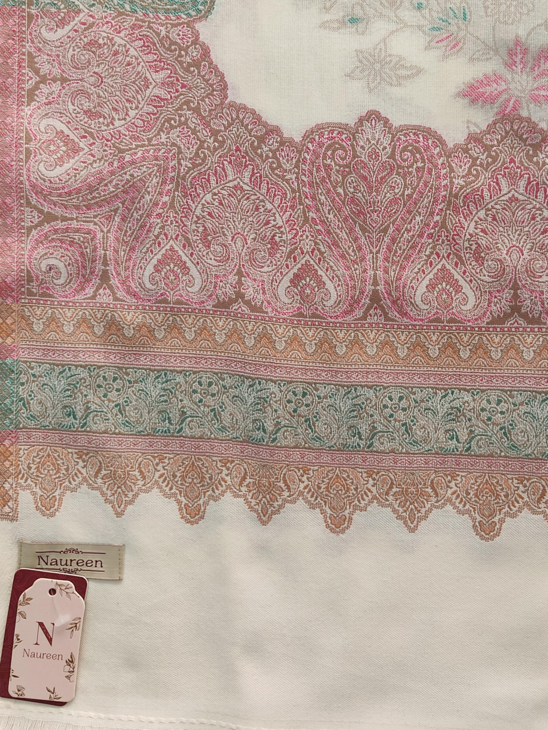 Naureen Women Faux Pashmina Kani Shawl, Floral Artwork, Warm and Soft, 40x80 inch