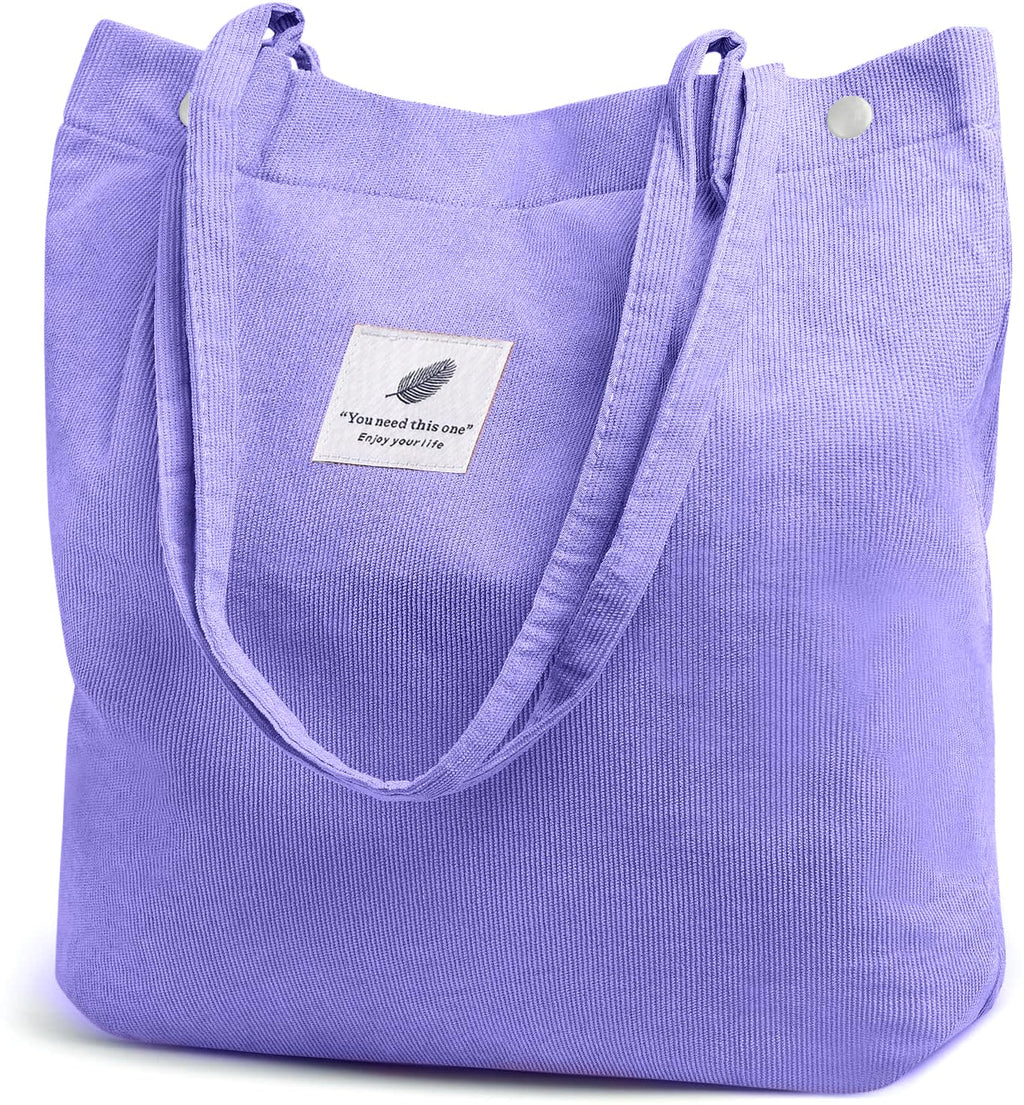 Street27 Korean Canvas Corduroy Tote Bag Casual Work Shoulder Handbags, Multi-Purpose Bag, Sturdy Canvas Bag With Large Capacity, Shopping Bag For Office, College & Daily Use (Purple, Womens)