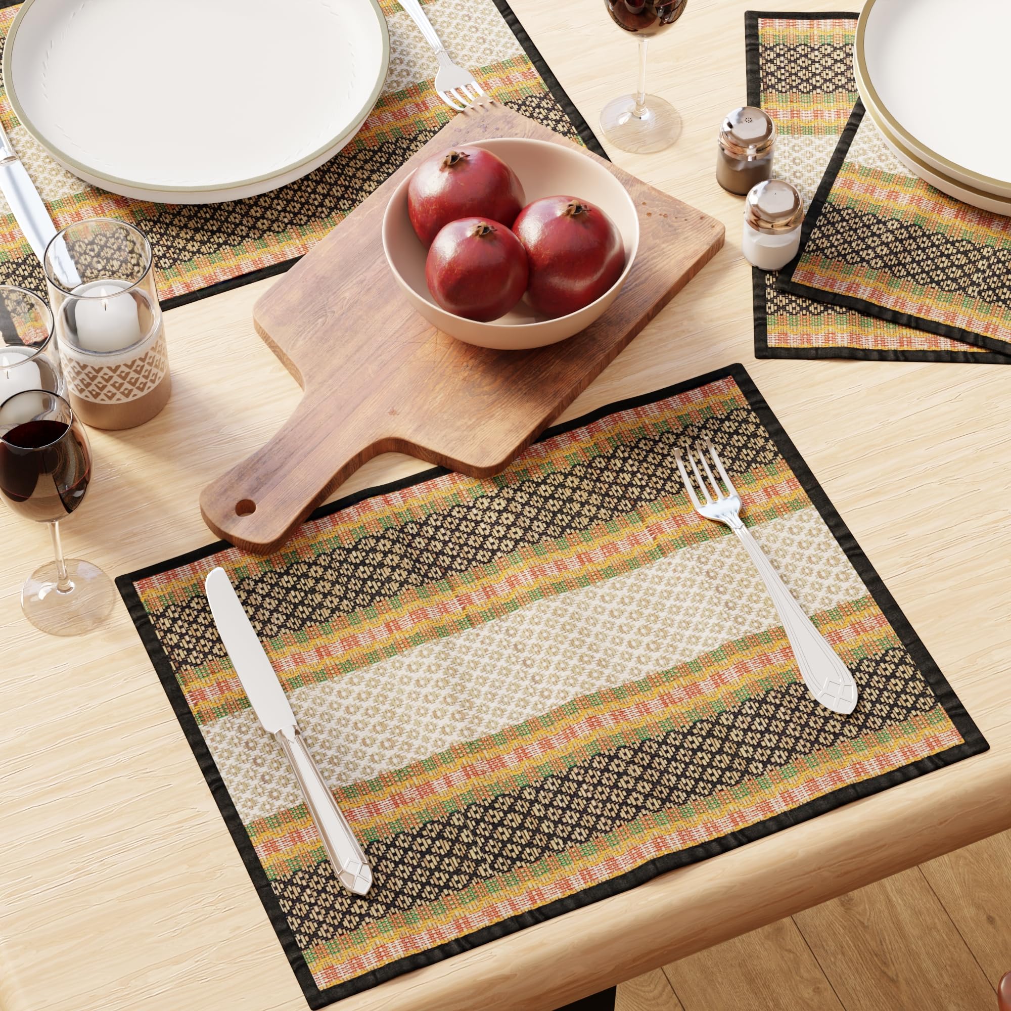 Encasa XO Handcrafted River Grass Table Placemats 4 Seater Black Kafalo