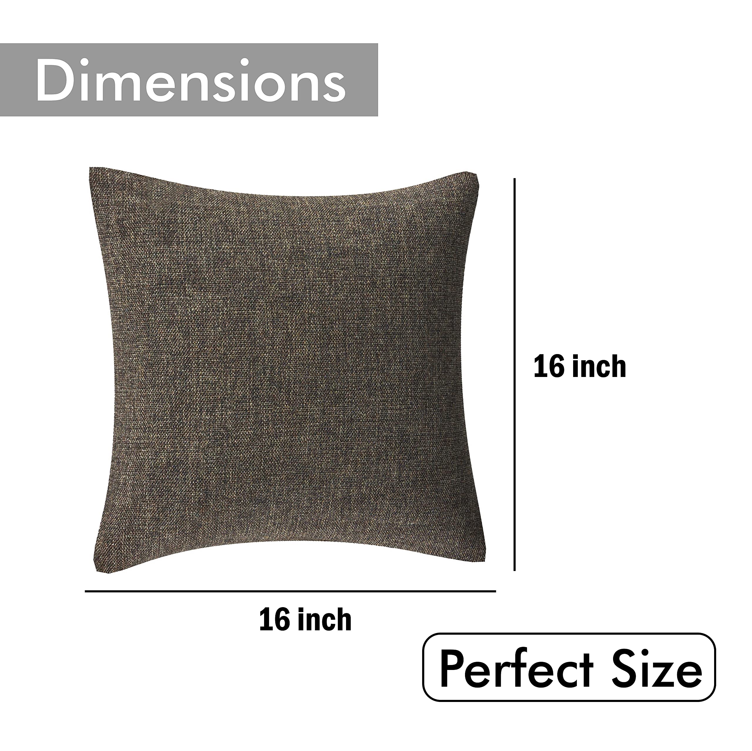 Yellow Weaves Jute Texture Cushion Covers, 16 X 16 Inches, Brown, Set of 5, 250 TC