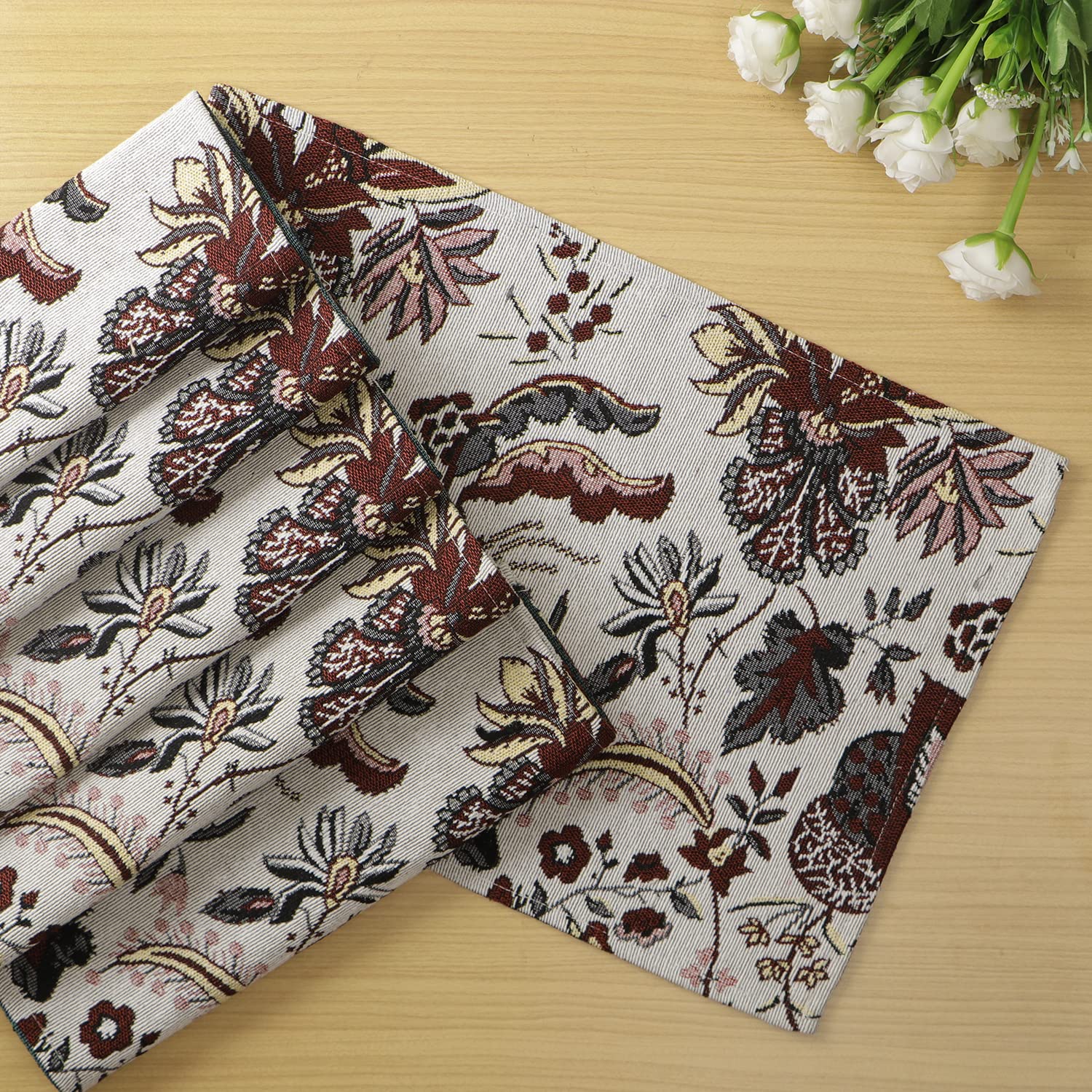 HOKIPO Cotton Jacquard Dining Table Mat, Set of 6 Placemats (12x18 Inches) (IN-530-D4*6) White Spring Flower Kafalo