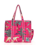 NIKAVIK Quilted Cotton Tote – Exotic Animal Print Foldable and Ideal for Travel Shopping Beach Trips or Daily Essentials (Pink)