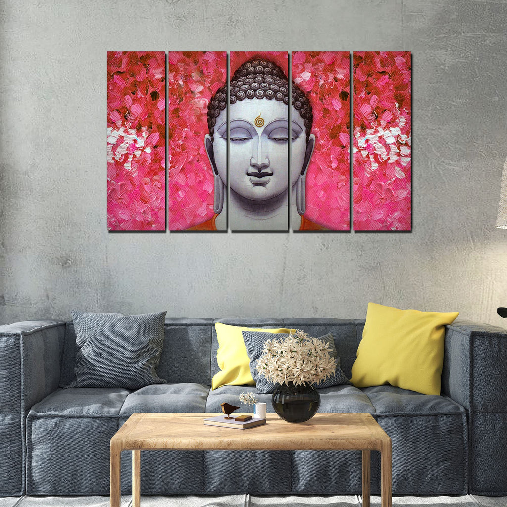 VIBECRAFTS Spiritual Gautam Buddha 5 Pieces Canvas Wall Painting For Home | Office | Living Room | Gift (PTVC5Pcs4_8529)