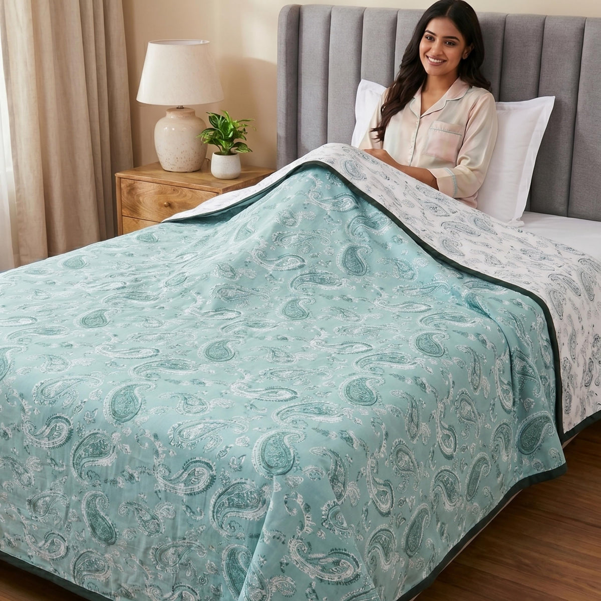 Mafatlal Sparsh Single Bed Cotton Dohar, 150 GSM Pure Cotton Malmal, Reversible AC Blanket Single, Soft Breathable Lightweight Cotton Blanket, 58 x 88 Inch, Sky Ridge Blue Kafalo