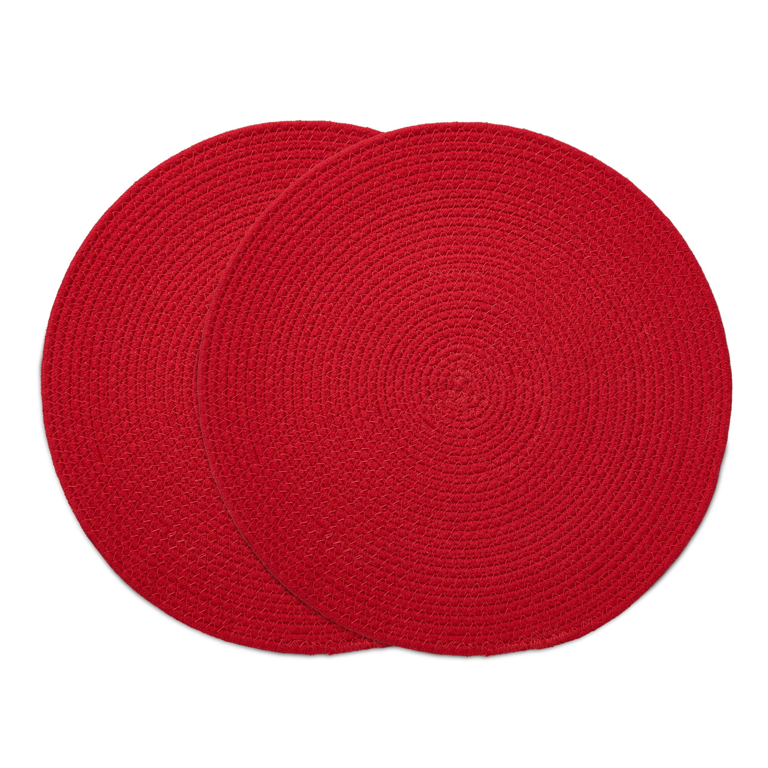 Encasa XO Round Ribbed Cotton Dining Table Mats, Heat Resistant Red Kafalo