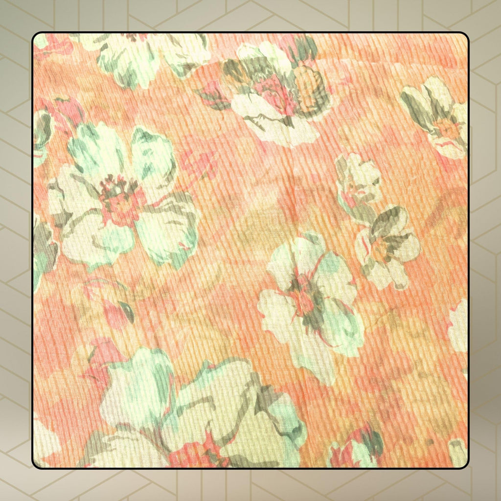 Scarf Woman Pleated Floral Print Mal Mal Cotton Scarves | Hijab Scarf | Headscarf | Neck Scarf | Stoles | Wraps (Peach)