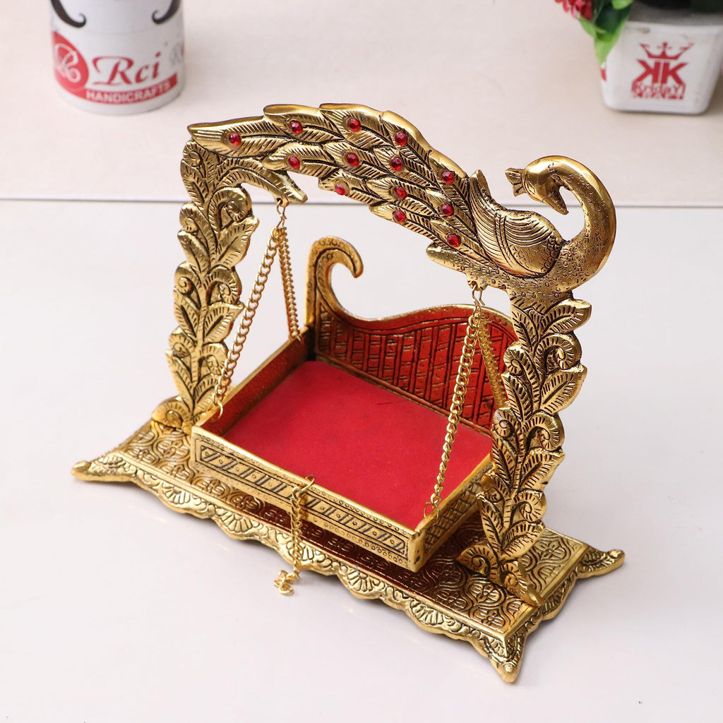 KridayKraft Metal Swing Laddu Gopal Jhula,Krishna Hindola Palana,Decorative Laddu Gopal for Temple Pooja,Showpiece Figurines,Religious Idol Gift Article