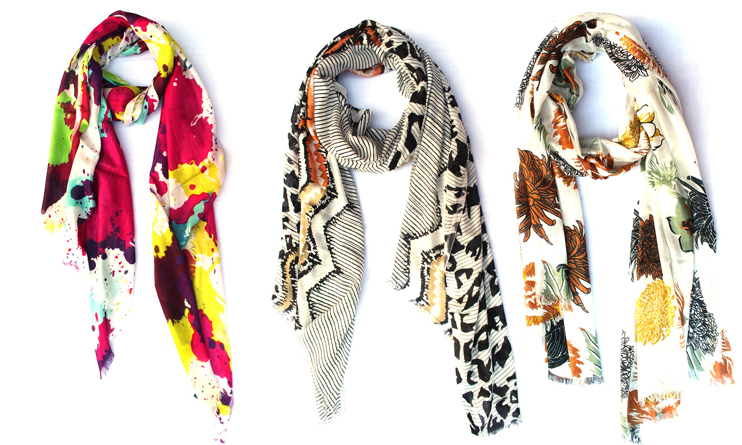 bratkrok WOMEN'S TRENDY FLORAL PRINTED RAYON SCARVES/STOLES MULTICOLOUR (PACK OF 3)