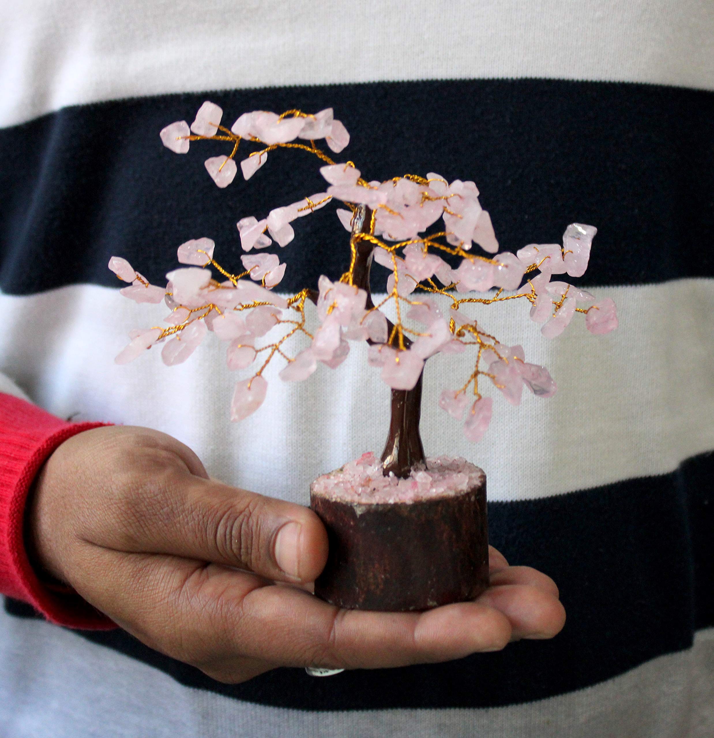 ESPLANADE Natural Rose Quartz Crystals Tree Healing Stones Seven Chakra Natural Healing Gemstone Bonsai Fortune Money Tree, Home Office Decor Spiritual Gift | Size 7-8 Inches (Pink 100 Beads)