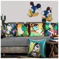 Vendola Printed Satin Sofa Cushion Covers Set of 5 16 inch x 16 inch, Orange & Blue Throw Pillow Covers for Sofa, Decorative Cushion Covers for Living Room, Bedroom, Couch, (Maharastrian, 16x16)
