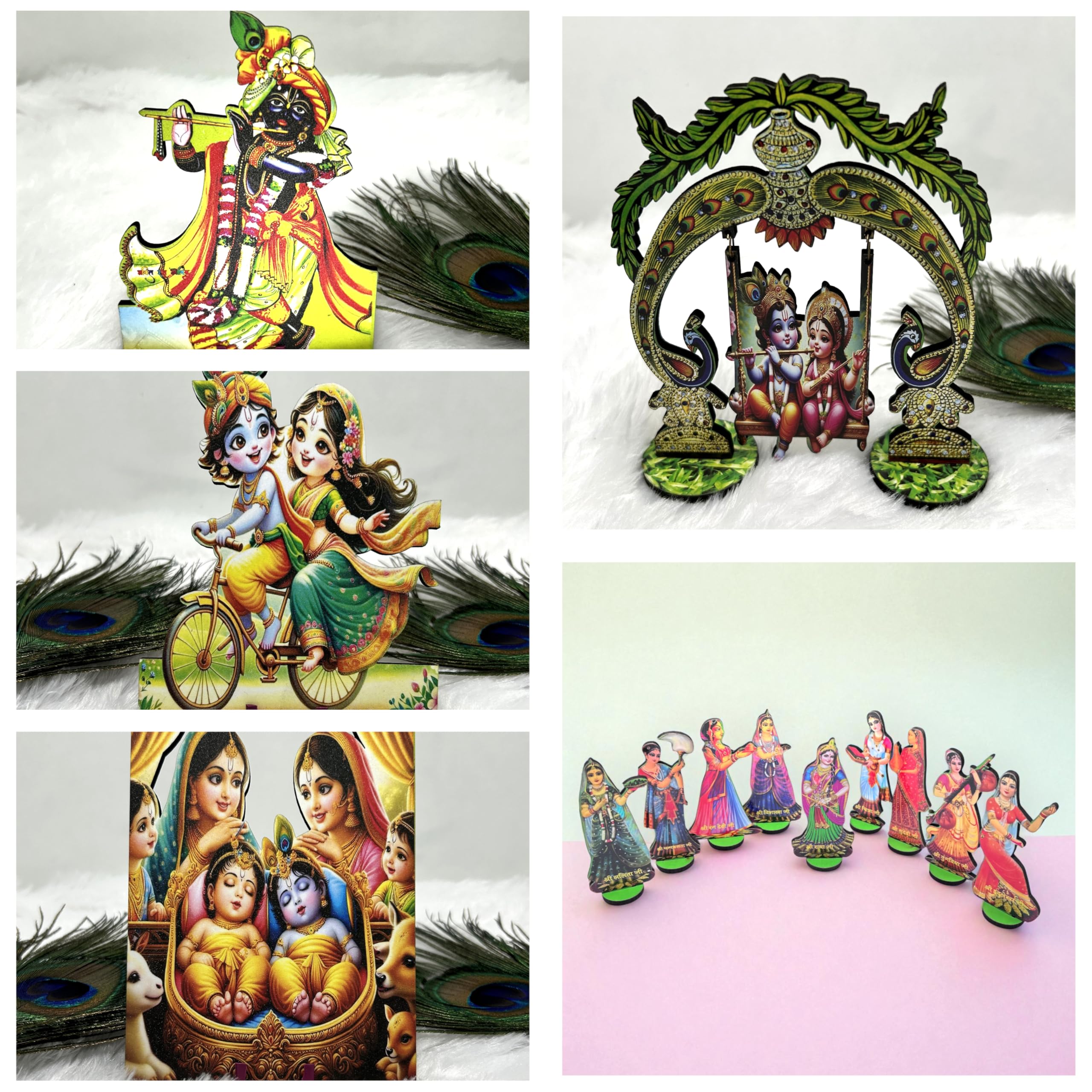 Beautiful Decoatives for Home Temple, Set of 5 Decorative Pieces with 8 AST Sakhi for Radha Krishna. Janmashtami Special.