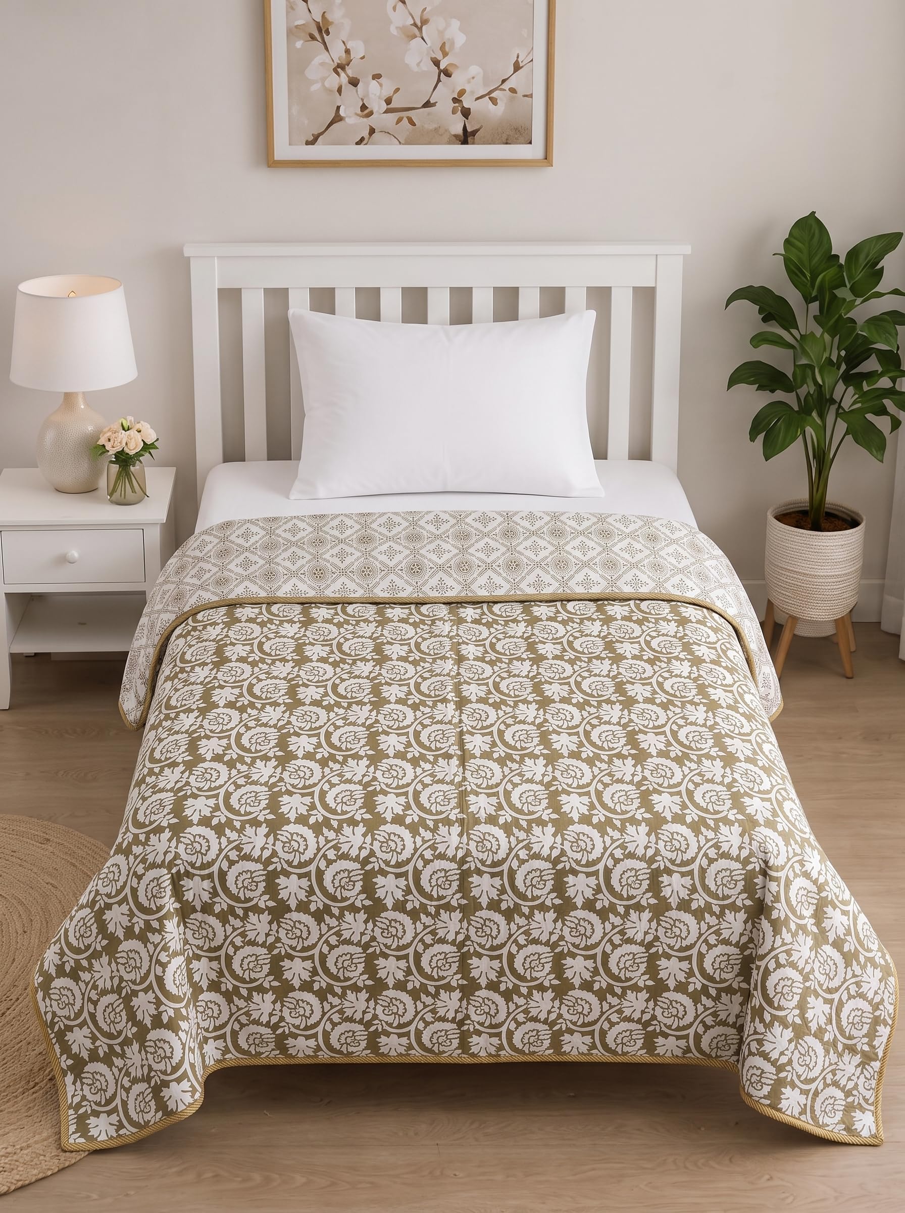 Mafatlal Sparsh Dohar Single Bed, 150 GSM Pure Cotton Malmal, Reversible AC Blanket, Soft & Breathable Cotton Blanket for Summer, Monsoon & Winter, 152 x 228 cm, Kafalo
