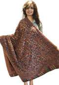 Mehrunnisa Jamawar Kani 100% Pure Wool Shawl Wrap From Kashmir (Black)