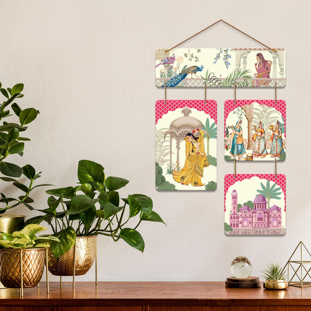 Artvibes Women & Peacock Ethnic Royal Indian Folk Art Decorative Wall Art MDF Wooden Wall Hanger for Home | Printed Wall Decoration | Graphic Artwork | Wall Poster | Sceneries | Unique Gift (WH_6546N)
