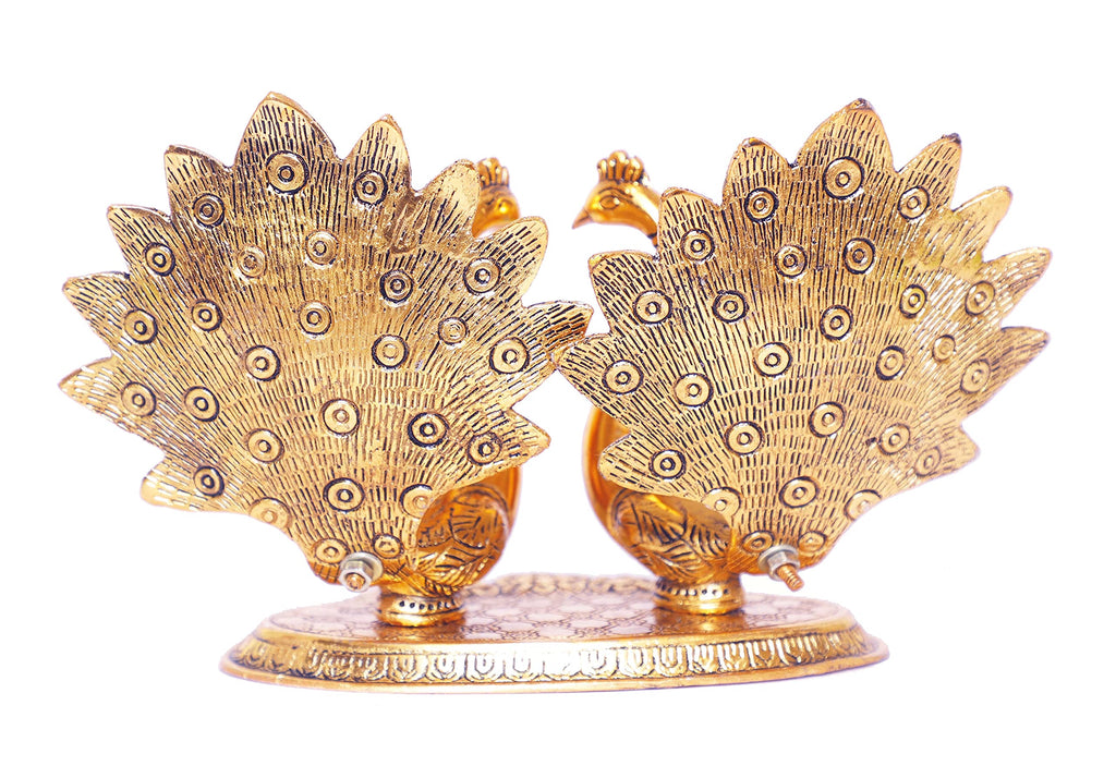 KridayKraft Double Peacock Metal Statue, Lovers Peacock Couple, Animal Showpiece Figurines, Feng Shui as Table Top Figurine for Living Room, Office, Bedroom, Decorative